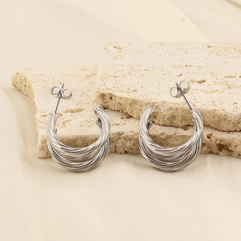 Titanium Steel Three-Layered C-Hoop Earrings